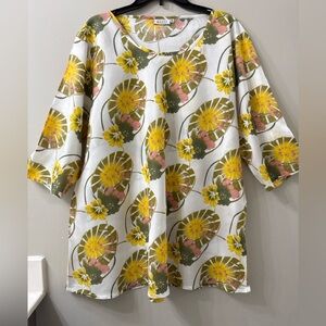 Masai XL Tunic Top Floral Viscose Lagenlook Trapeze 3/4 Sleeve Oversized Boho